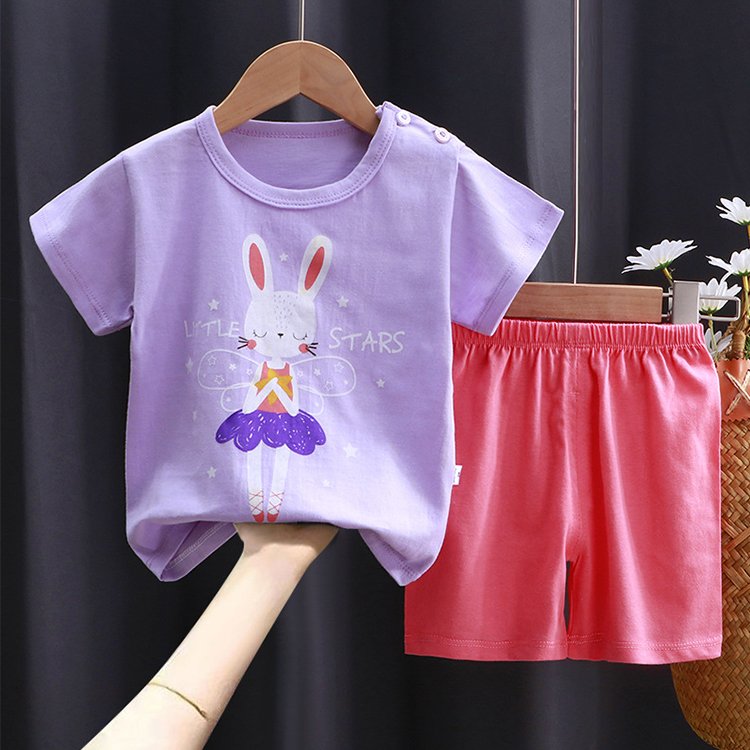 100% Cotton Toddlers Tops Pants 2 Pieces Kids Clothing cartoon pattern Girls Clothing Set Summer Boys Baby Clothes Set