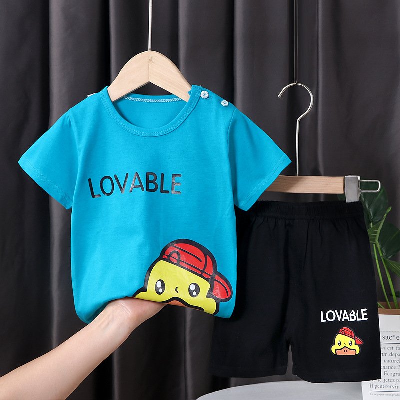Wholesale Cotton Summer T-Shirt for Kids Casual Korean Style Short Sleeve Suit with Printed Pattern Baby Clothing ODM