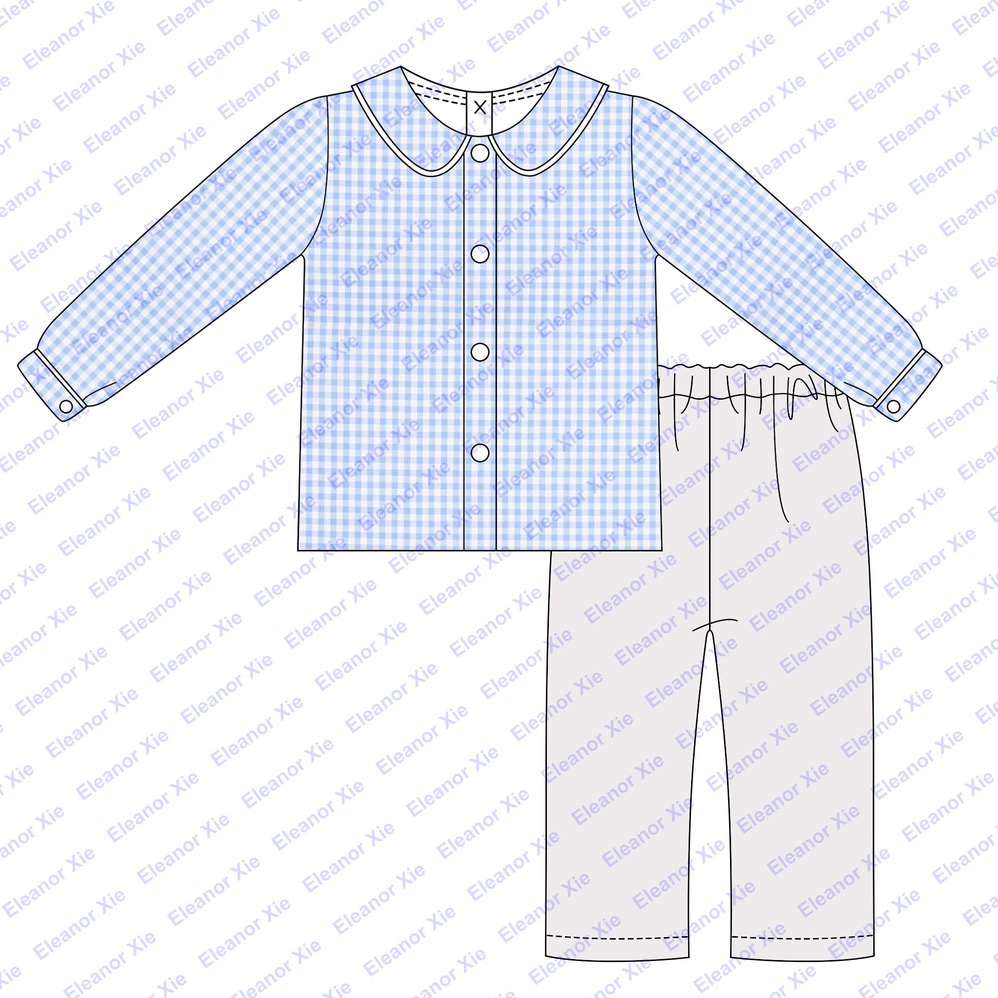 New model matching mini light blue gingham button down kids boys clothing pant sets winter monogram toddler baby boy clothes