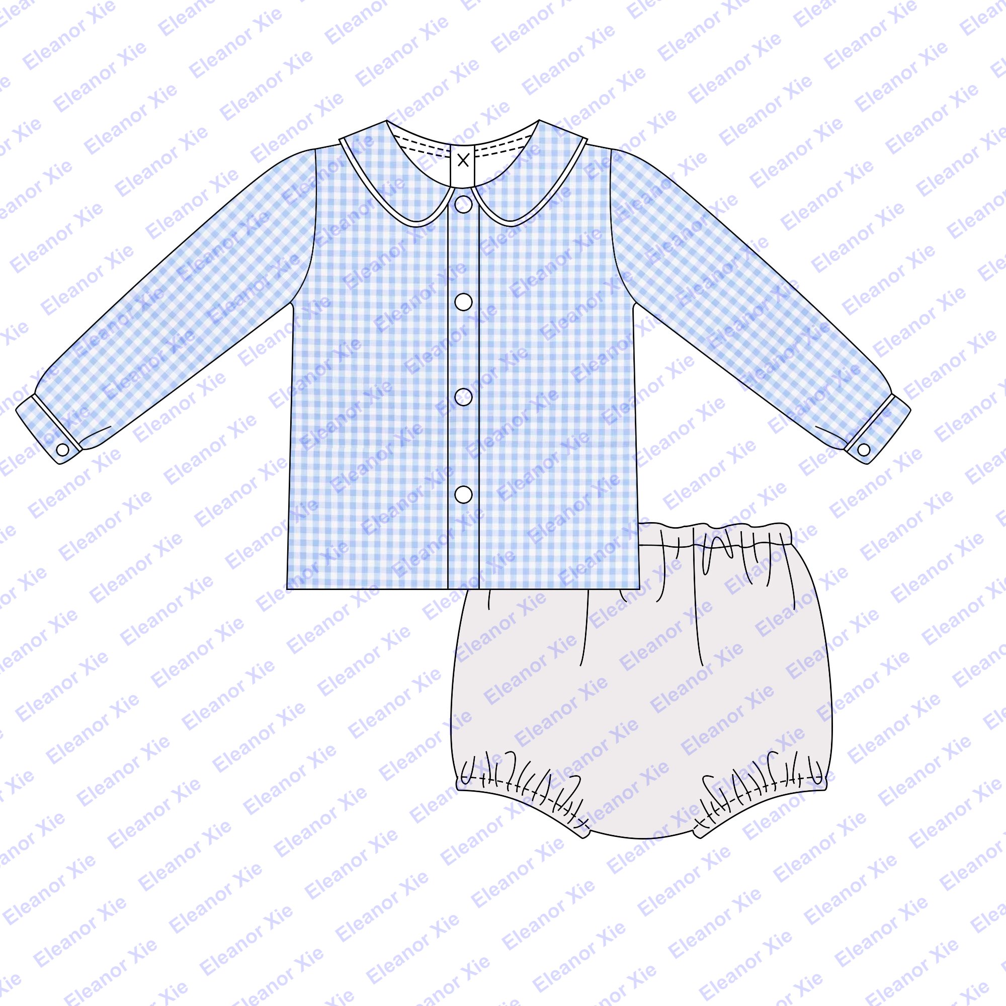 New model matching mini light blue gingham button down kids boys clothing pant sets winter monogram toddler baby boy clothes