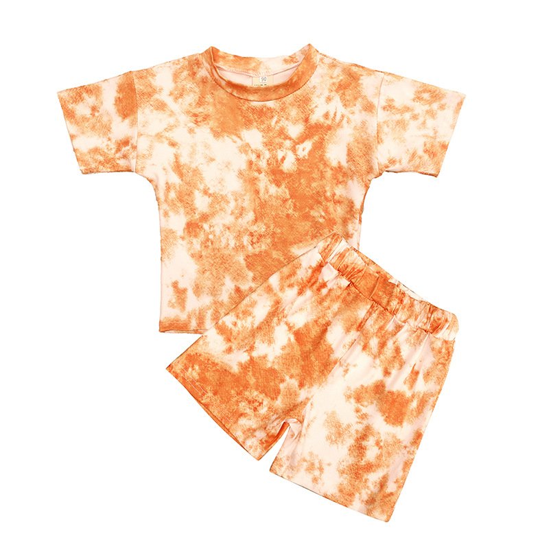 d0001 Children Boys Summer Sets Tie Dyed Short Sleeve 2 Pieces Outfits Unisex Kids Tie Dye Clothing Tracksuit Suits