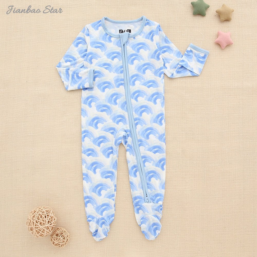 New Hot Summer Super Soft Baby Footie Romper Casual Style Bamboo Baby Jumpsuit Zipper Design Newborn Boys Girls Featuring Star