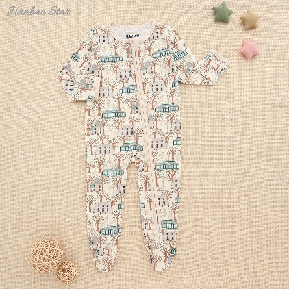 New Hot Summer Super Soft Baby Footie Romper Casual Style Bamboo Baby Jumpsuit Zipper Design Newborn Boys Girls Featuring Star