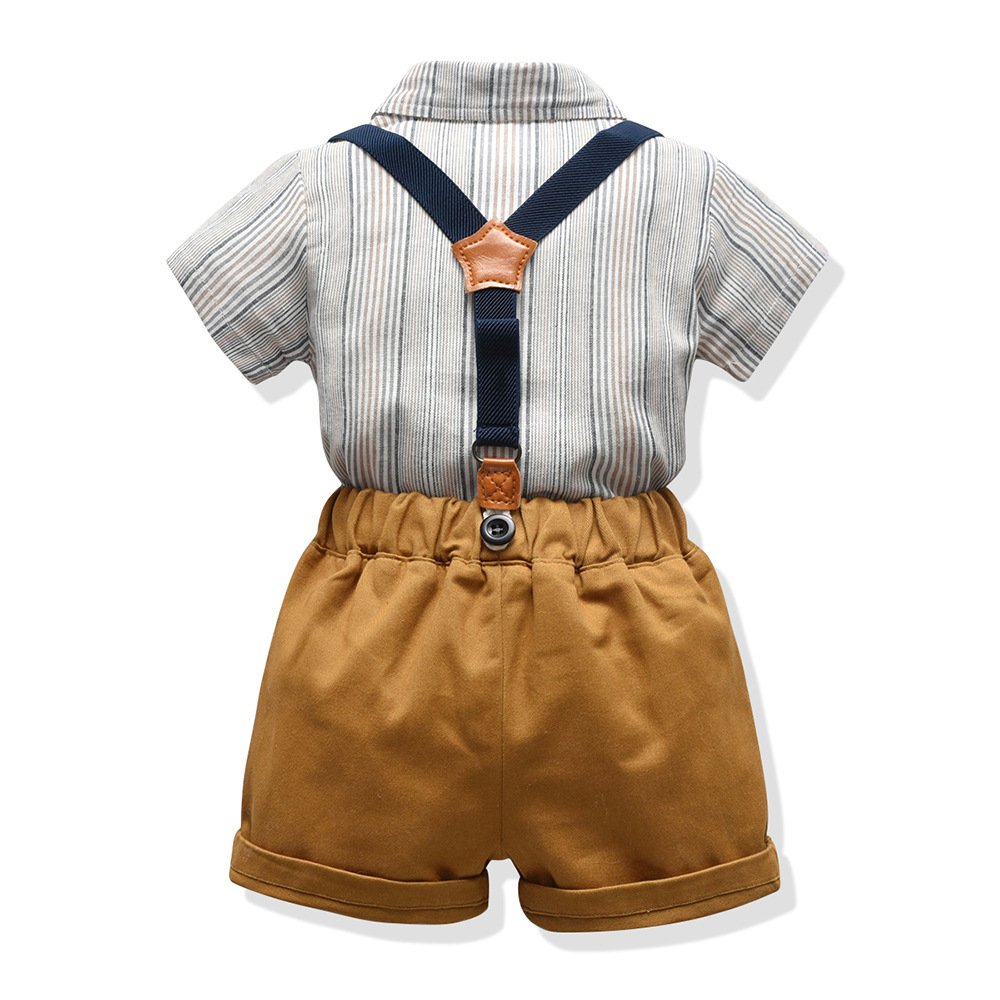 Latest Designer Summer Boys Set T-shirt+shorts+Suspender Kids Summer Wear Shirts Brown Shorts Boys Boys Clothes 1st Birthday