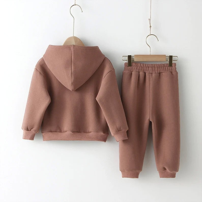Children's Clothing Sets Winter Warm Thicken Boys Girls Fleece Sweatshirt Suit Hooded + Pants Kids Sportswear Children