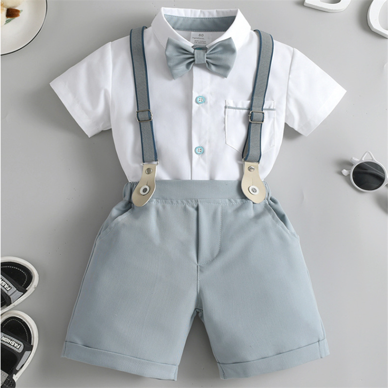 New children's clothing overalls two-piece set children's set baby summer short sleeve gentleman Boys' summer clothes
