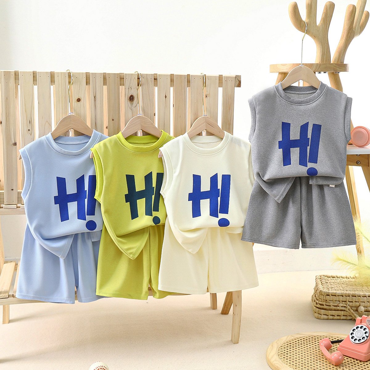 Children's suit summer new boys' sleeveless shorts set girls' clothes children's wholesale