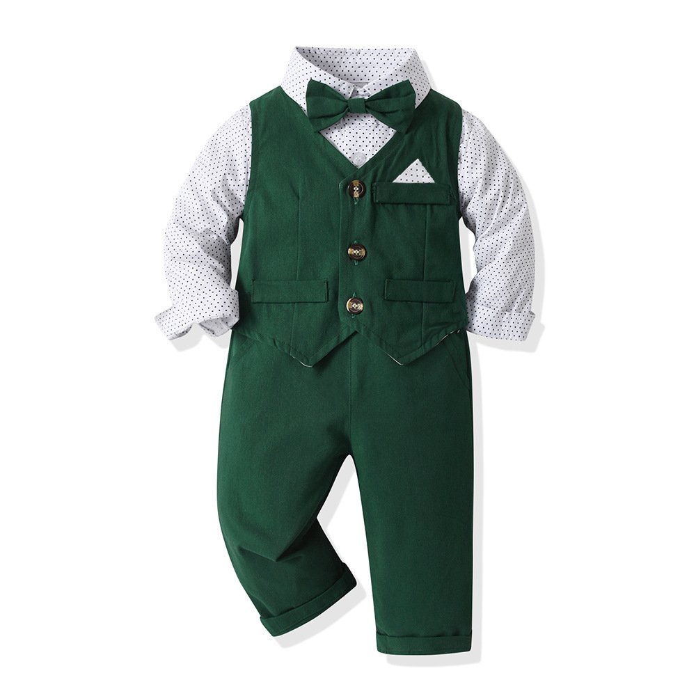 Gentlemen Boys Three-Piece Clothing Sets New Children Long-Sleeved Shirt Vest Pants 3Pcs Suit Baby Suit Christmas