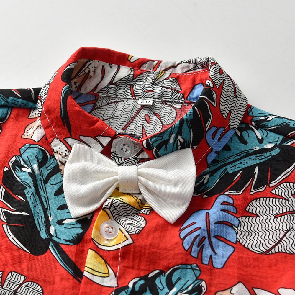Wholesale white shorts and fancy kids clothes plant print shirt 2pcs baby clothing set