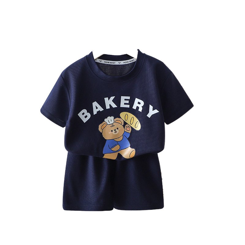 Kids Cheap Price Children's suit Casual Short Sleeve Set Cartoon Clothes Dress Cute Breathable Cotton boys and girls Shorts Suit