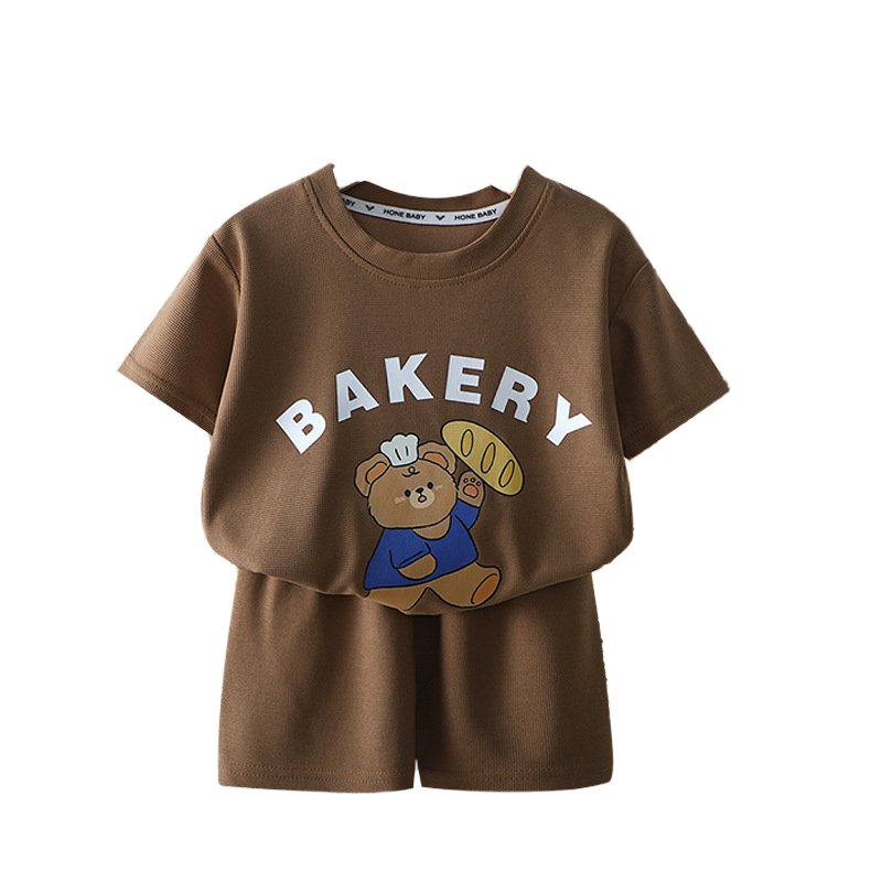 Kids Cheap Price Children's suit Casual Short Sleeve Set Cartoon Clothes Dress Cute Breathable Cotton boys and girls Shorts Suit