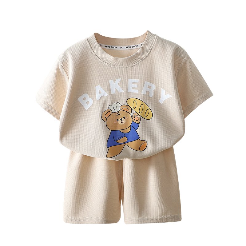 Kids Cheap Price Children's suit Casual Short Sleeve Set Cartoon Clothes Dress Cute Breathable Cotton boys and girls Shorts Suit