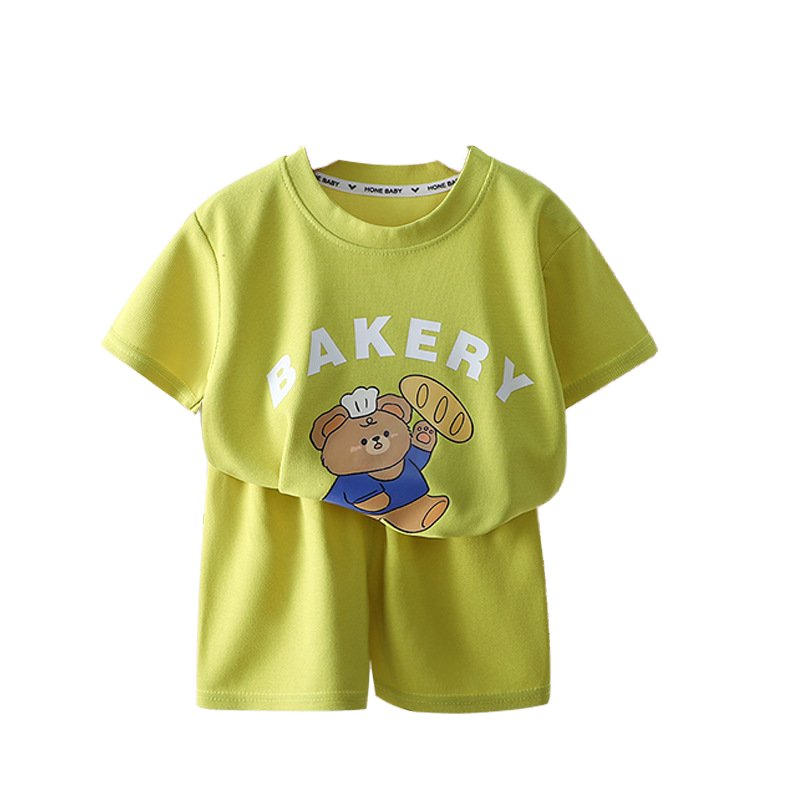 Kids Cheap Price Children's suit Casual Short Sleeve Set Cartoon Clothes Dress Cute Breathable Cotton boys and girls Shorts Suit