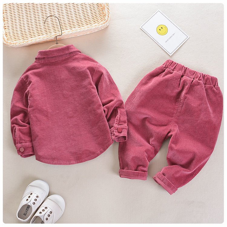 High Quality Soft Touch Kids Tracksuit Fashion Boys Girls Spring baby set Clothing Cheap Corduroy shirt 2 Piece