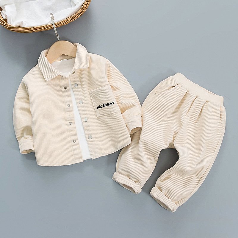 High Quality Soft Touch Kids Tracksuit Fashion Boys Girls Spring baby set Clothing Cheap Corduroy shirt 2 Piece