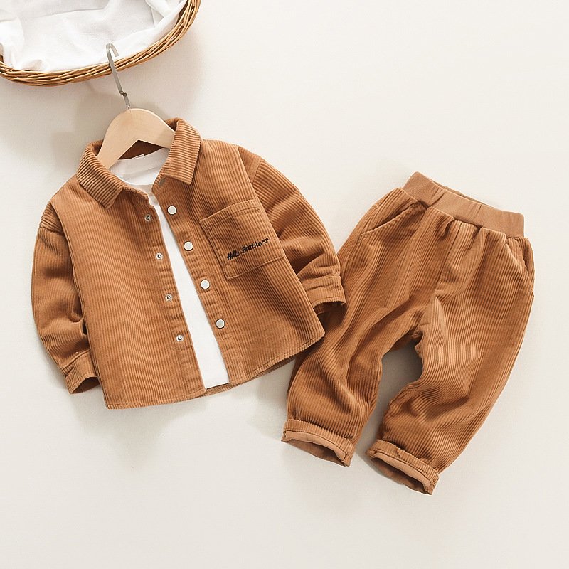 High Quality Soft Touch Kids Tracksuit Fashion Boys Girls Spring baby set Clothing Cheap Corduroy shirt 2 Piece