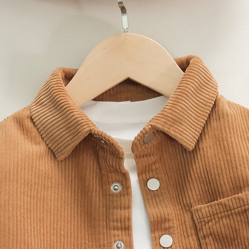 High Quality Soft Touch Kids Tracksuit Fashion Boys Girls Spring baby set Clothing Cheap Corduroy shirt 2 Piece