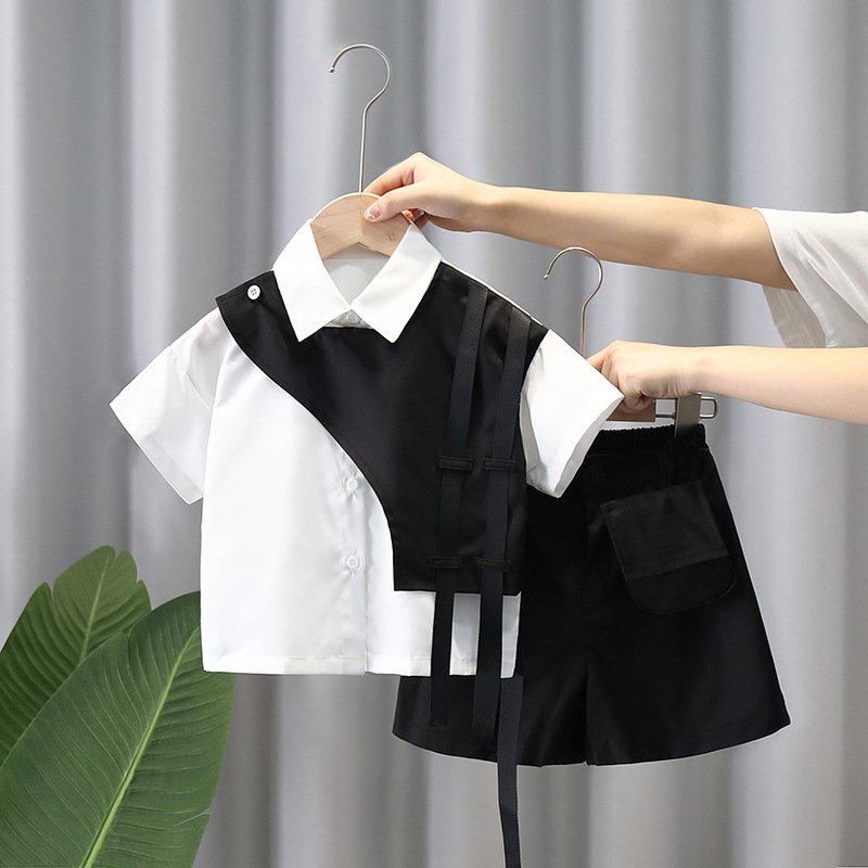 Breathable summer fashion shirt short sleeve two piece set boys clothing sets 10 years old