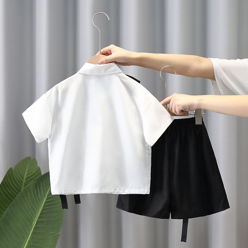 Breathable summer fashion shirt short sleeve two piece set boys clothing sets 10 years old