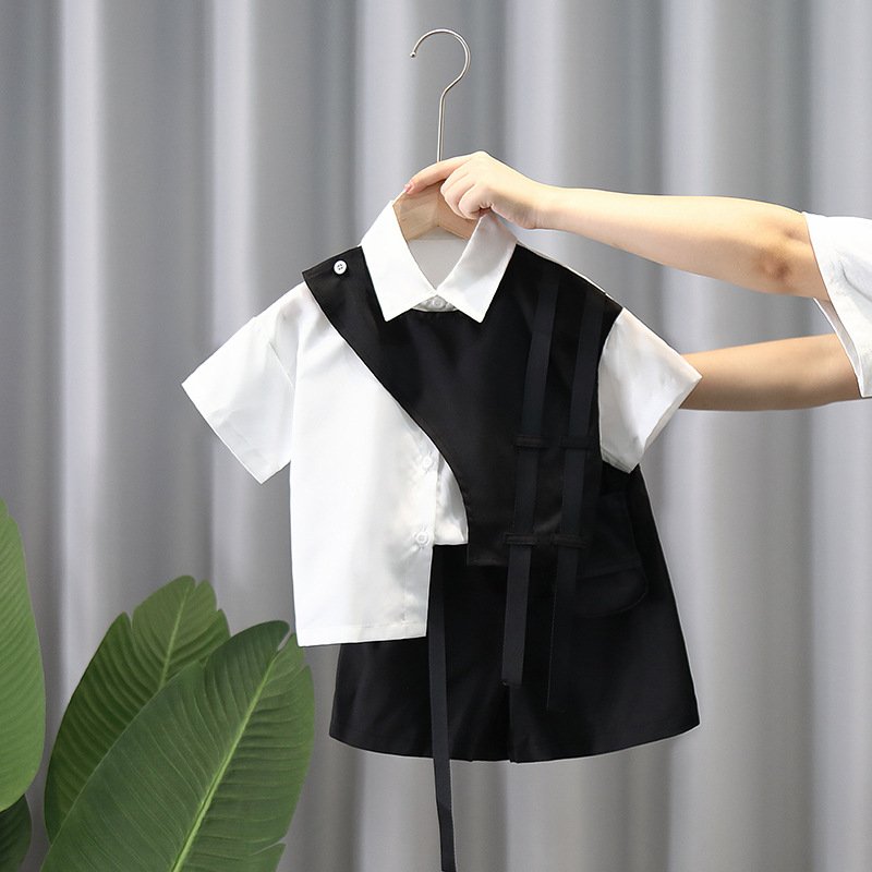Breathable summer fashion shirt short sleeve two piece set boys clothing sets 10 years old