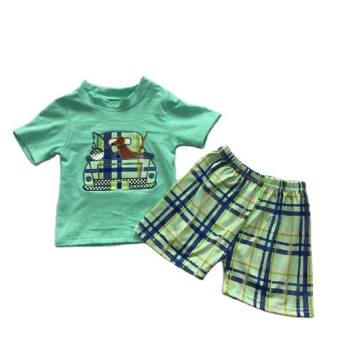 Hot sale baby boys clothing sets fish embroidery design summer boutique clothes outfit for kids