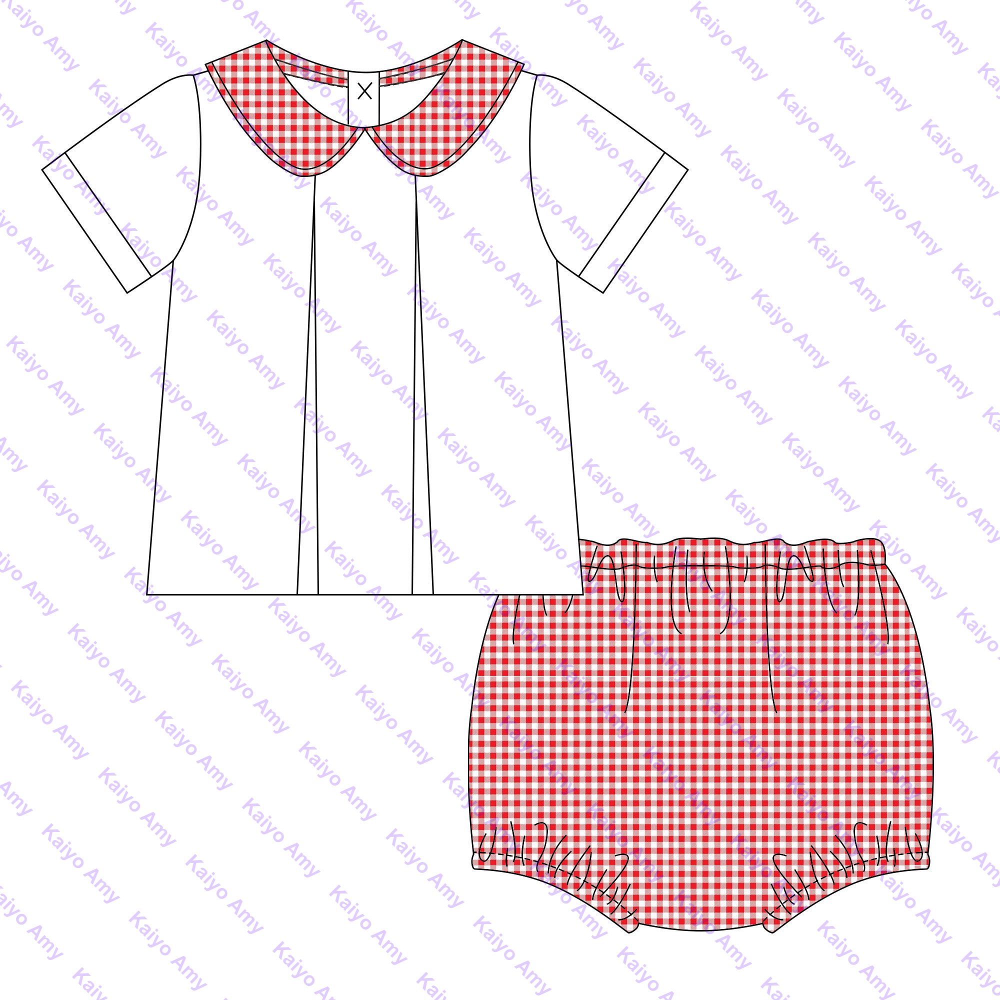baby boys clothing sets Mardi Gras plaid peter pan collar woven t shirts and bloomer two piece short set