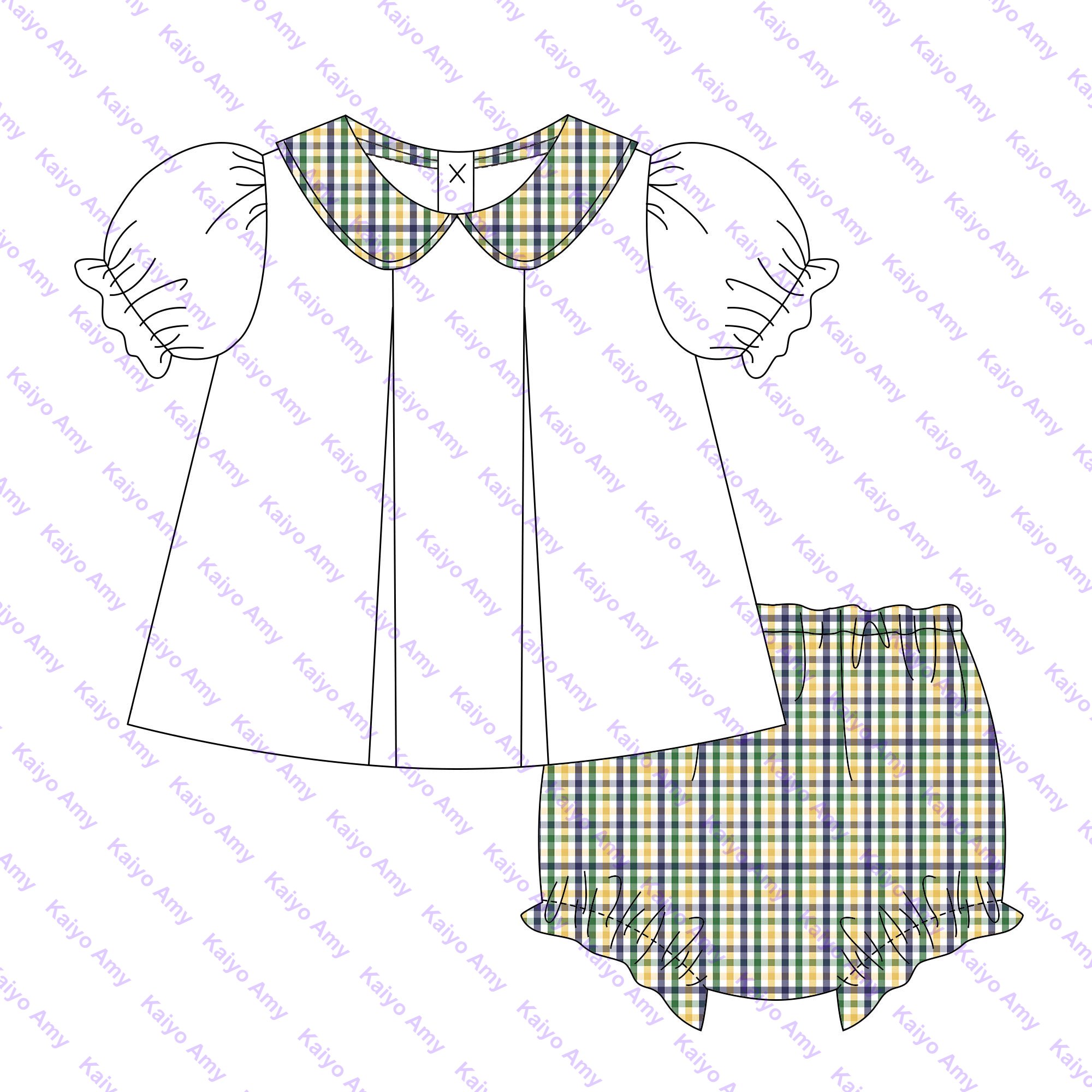 baby boys clothing sets Mardi Gras plaid peter pan collar woven t shirts and bloomer two piece short set