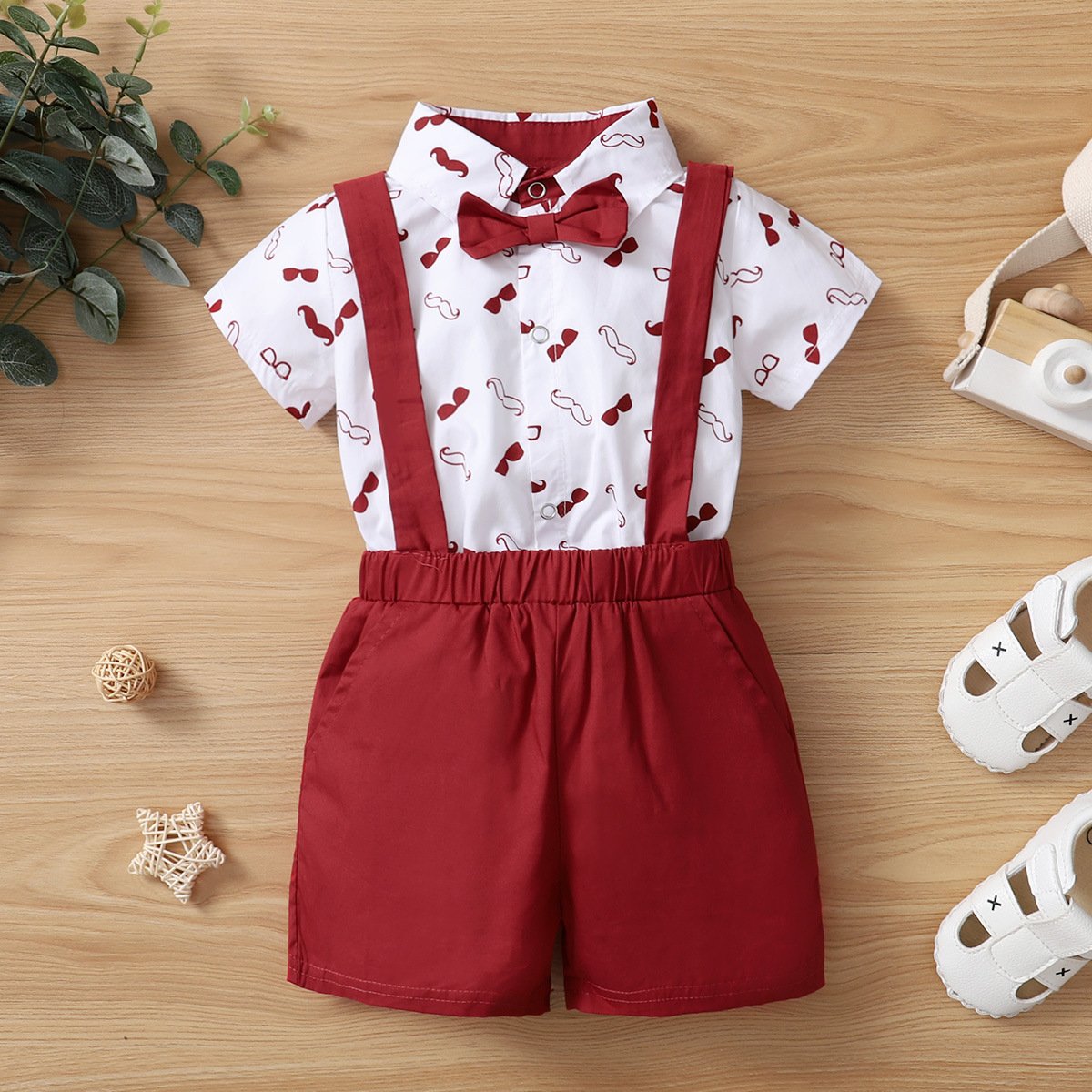 1 - 3 Years Boy Baby Short Sleeve Romper Moustache Print Shirt Summer Shorts Set Cotton Baby Boy Clothes Baby Clothing Set