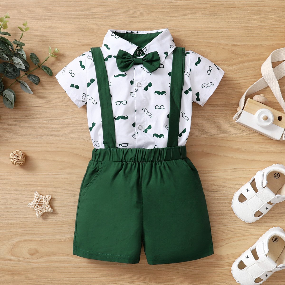 1 - 3 Years Boy Baby Short Sleeve Romper Moustache Print Shirt Summer Shorts Set Cotton Baby Boy Clothes Baby Clothing Set
