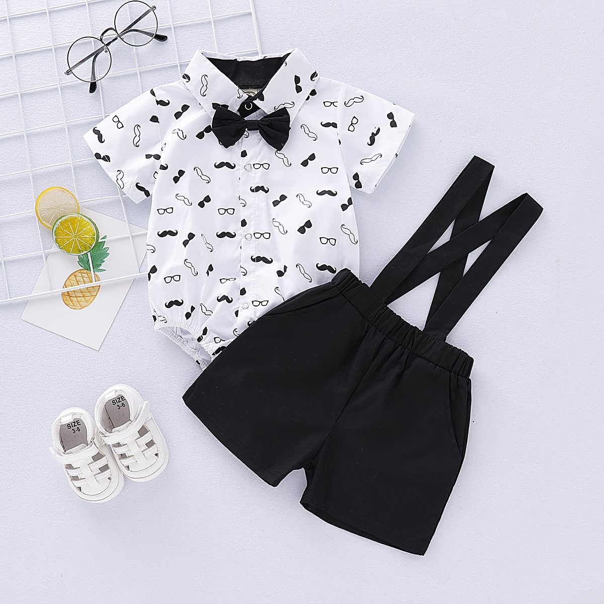 1 - 3 Years Boy Baby Short Sleeve Romper Moustache Print Shirt Summer Shorts Set Cotton Baby Boy Clothes Baby Clothing Set