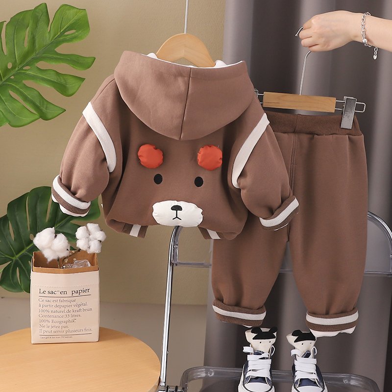 Fall 2024 new boys and girls cartoon hoodie long-sleeved two-piece baby casual children's clothing set