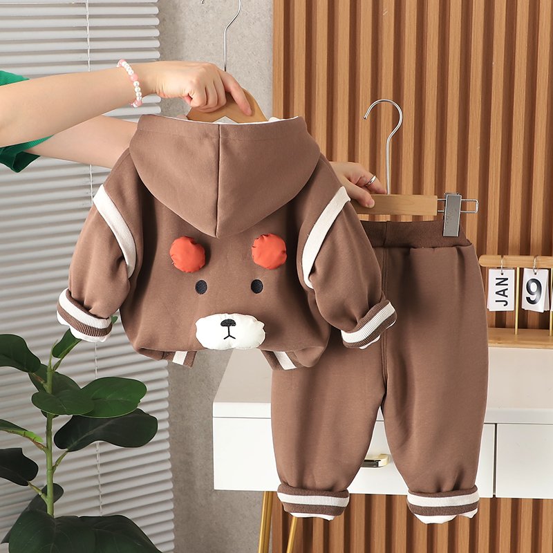 Fall 2024 new boys and girls cartoon hoodie long-sleeved two-piece baby casual children's clothing set