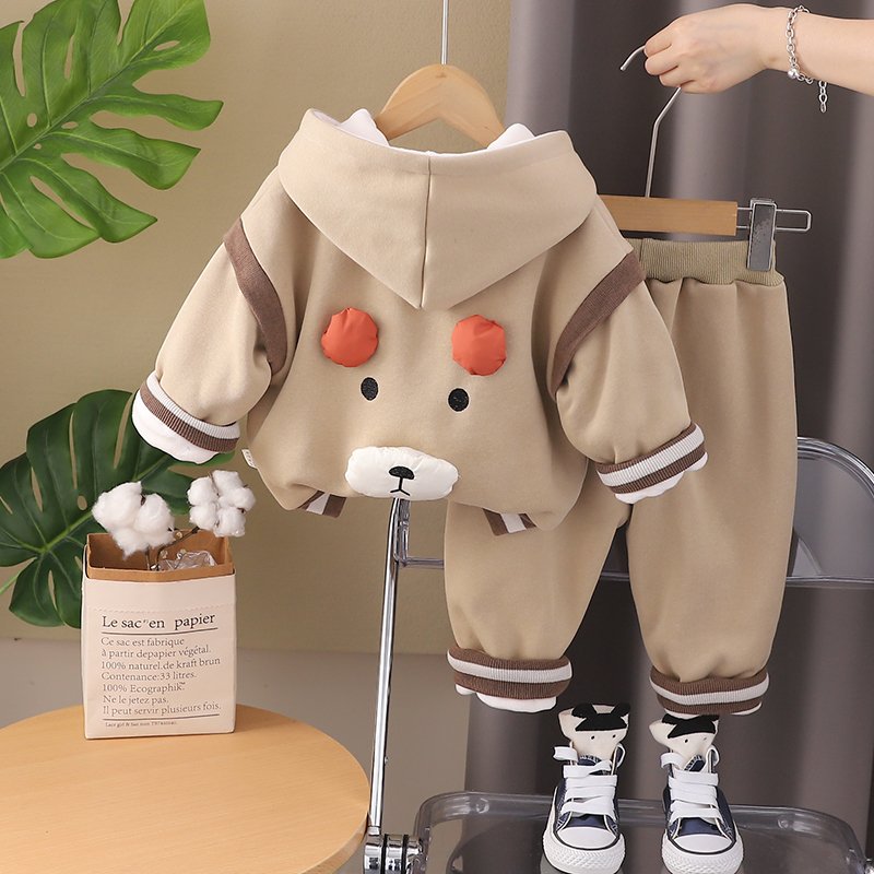 Fall 2024 new boys and girls cartoon hoodie long-sleeved two-piece baby casual children's clothing set