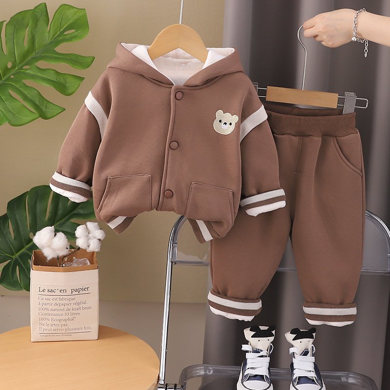 Fall 2024 new boys and girls cartoon hoodie long-sleeved two-piece baby casual children's clothing set