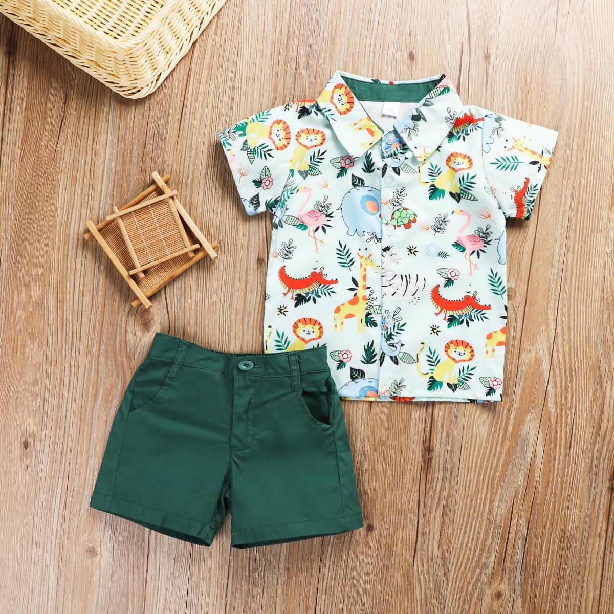 Boy Clothing Print animal Wholesale Cute Cartoon Short Sleeve T-shirt Denim Shorts Summer Kids Boys Clothing Sets for 0-5 Years