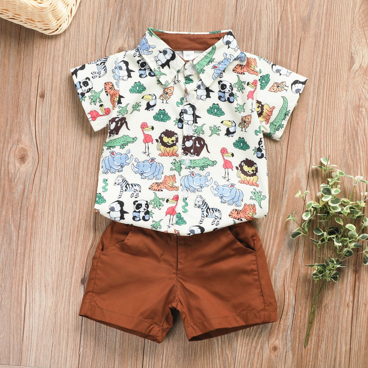 Boy Clothing Print animal Wholesale Cute Cartoon Short Sleeve T-shirt Denim Shorts Summer Kids Boys Clothing Sets for 0-5 Years