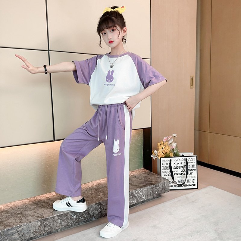 Summer New Children's Cartoon Casual Short-sleeved Set For Children Middle And Young Children Two-piece Set For Girls