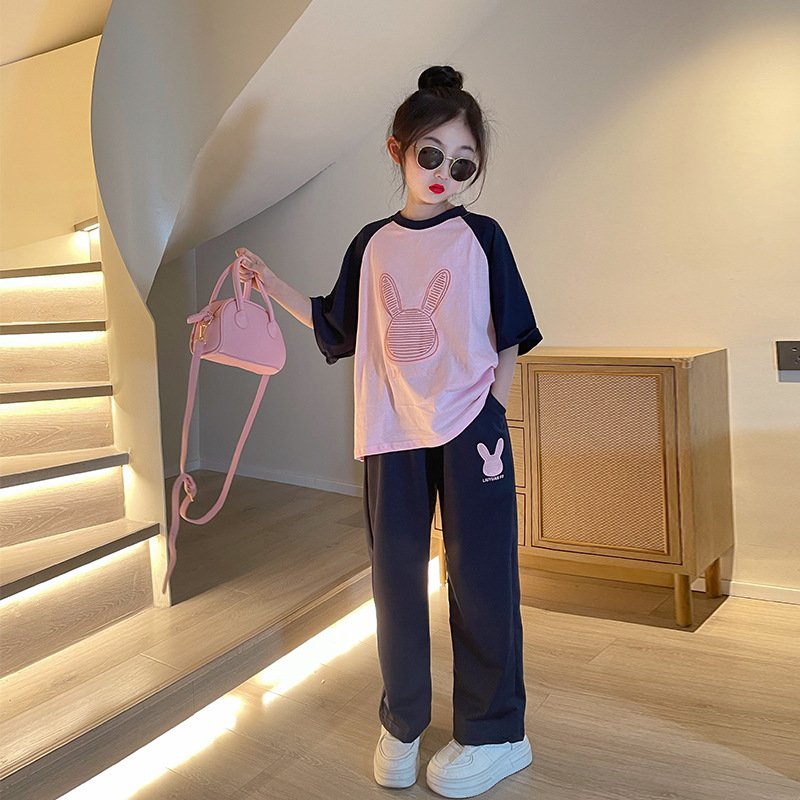 Summer New Children's Cartoon Casual Short-sleeved Set For Children Middle And Young Children Two-piece Set For Girls