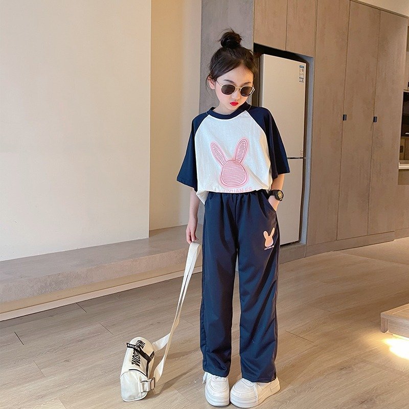 Summer New Children's Cartoon Casual Short-sleeved Set For Children Middle And Young Children Two-piece Set For Girls