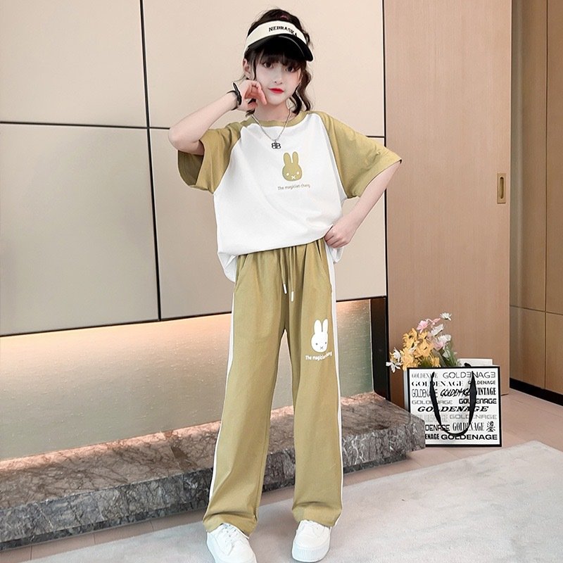 Summer New Children's Cartoon Casual Short-sleeved Set For Children Middle And Young Children Two-piece Set For Girls