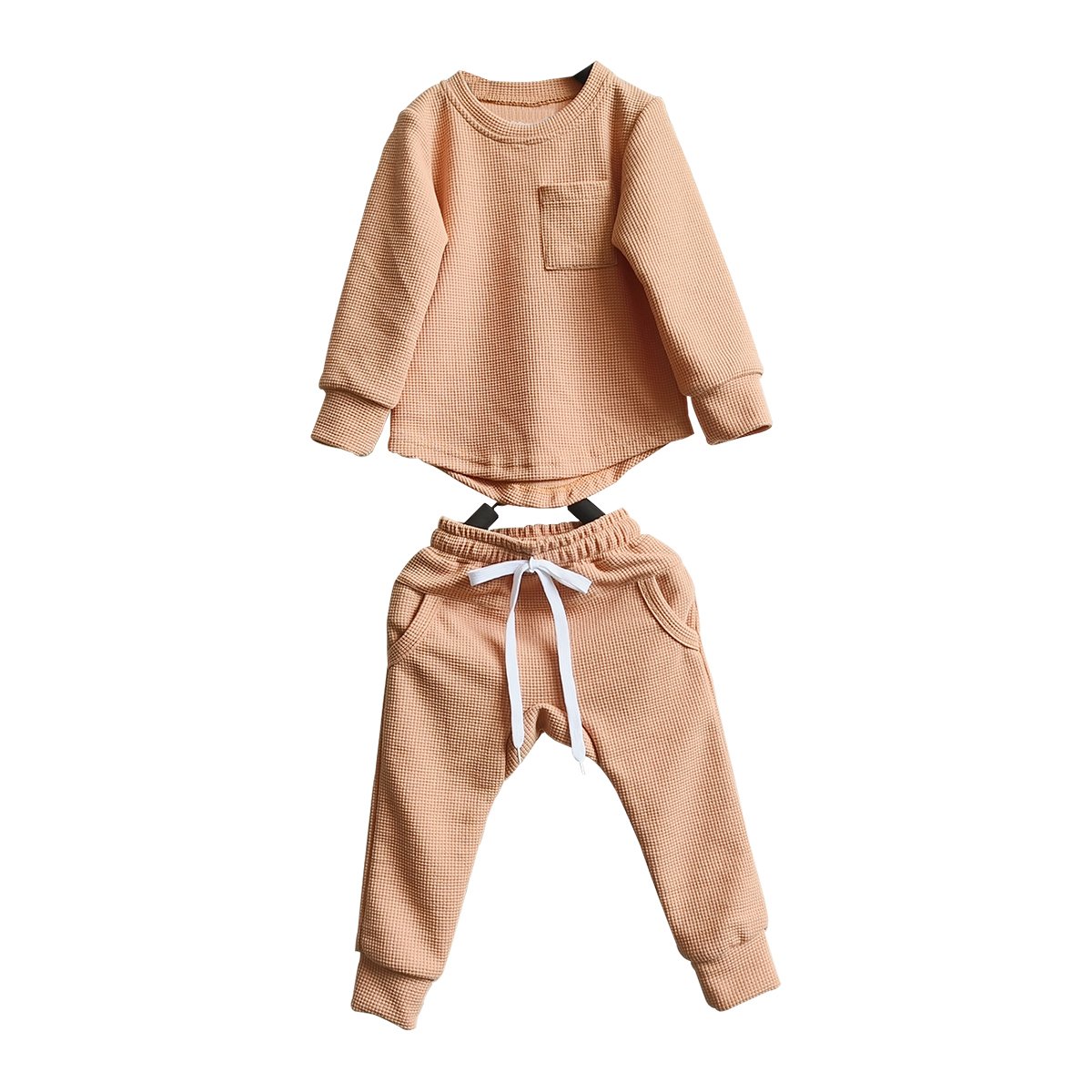 Custom Boys Girls Halloween Pumpkin Printing Curved Hem Sweatshirt and Pants 2 Pieces Waffle Cotton Sets