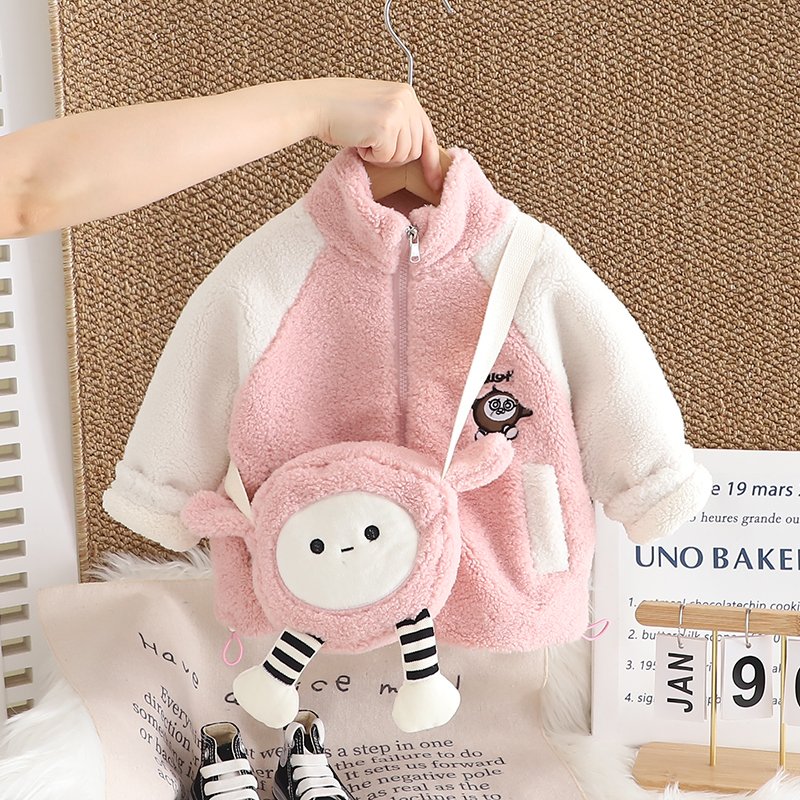 Baby girls 2024 winter new thickened fashion casual simple color patchwork trend clothing single set