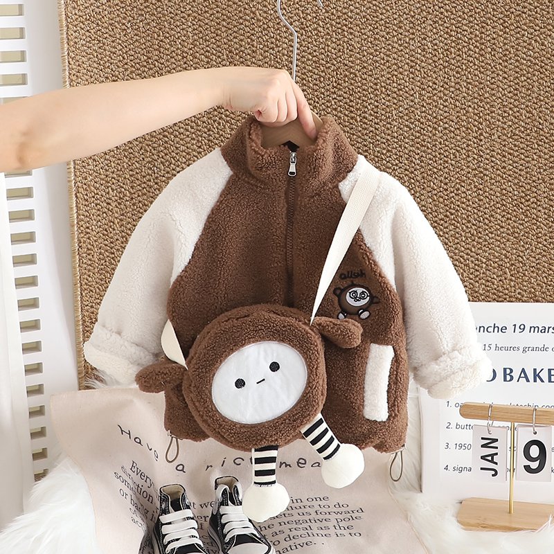 Baby girls 2024 winter new thickened fashion casual simple color patchwork trend clothing single set
