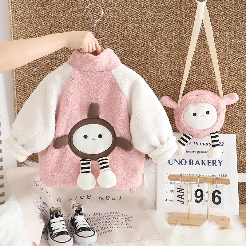 Baby girls 2024 winter new thickened fashion casual simple color patchwork trend clothing single set