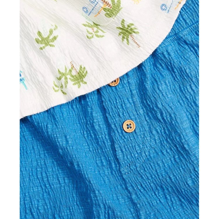 Casual Summer Cotton Baby Boys Vacation Print Henley Solid Shorts Set Toddler Clothing Baby Boy Clothes