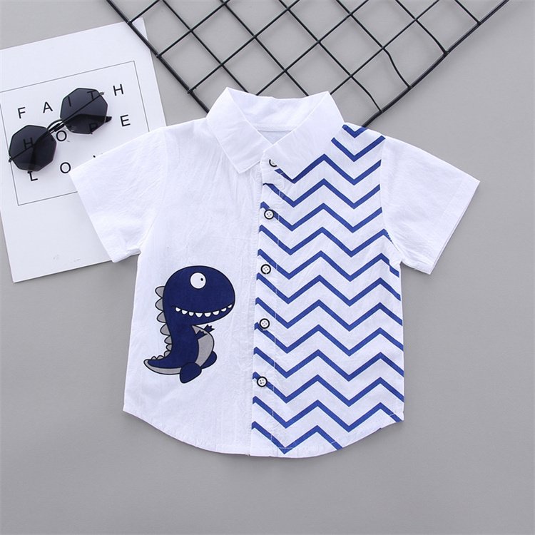 Summer Kids Baby Boys Cartoon Dinosaur Gentleman Short-sleeved Shirt Tops Shorts Outfits Set Kids Boy Clothing Set