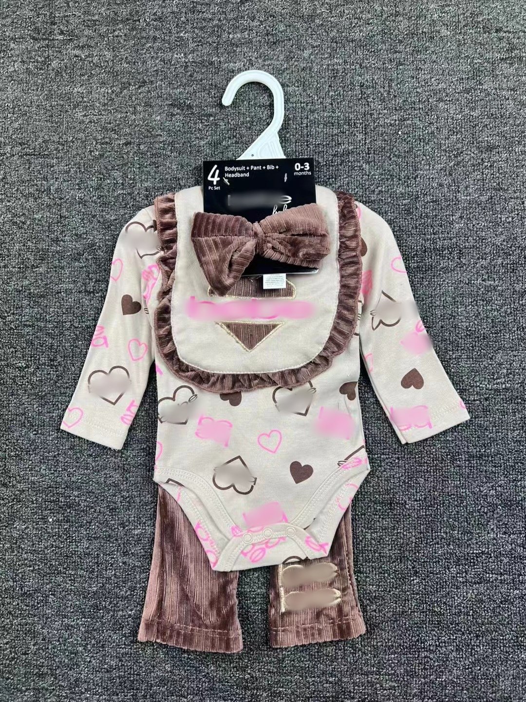 Factory Wholesale Newborn Romper Pants Headband And Bib 4-Piece Sets Children Beautiful Long Sleeve Sets Baby Cotton Soft Sets