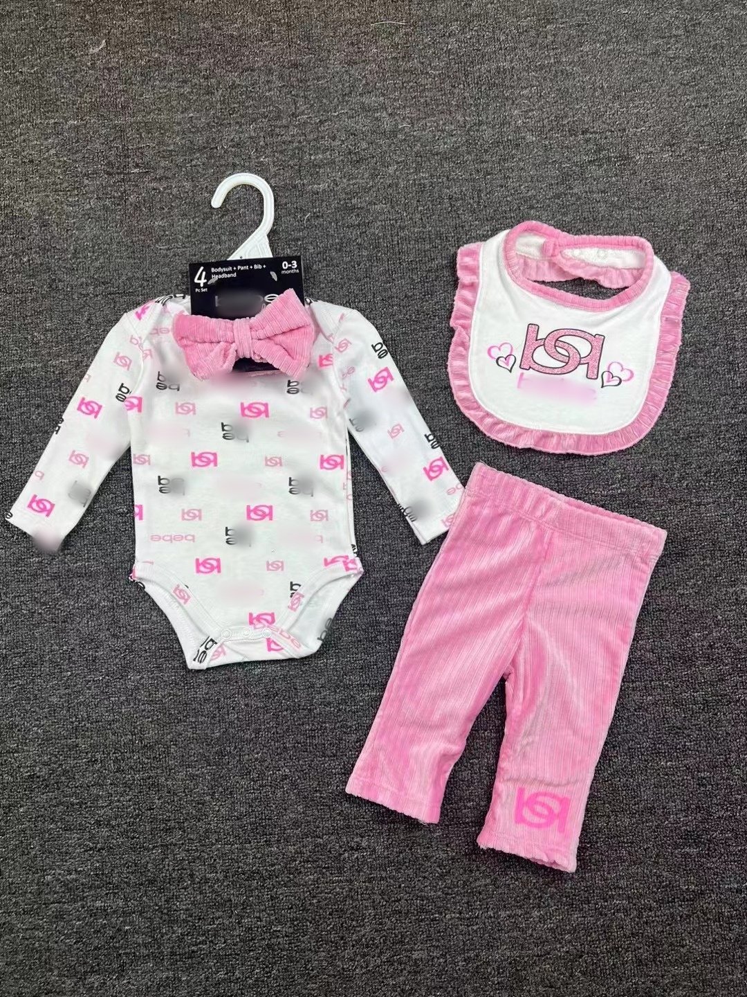 Factory Wholesale Newborn Romper Pants Headband And Bib 4-Piece Sets Children Beautiful Long Sleeve Sets Baby Cotton Soft Sets