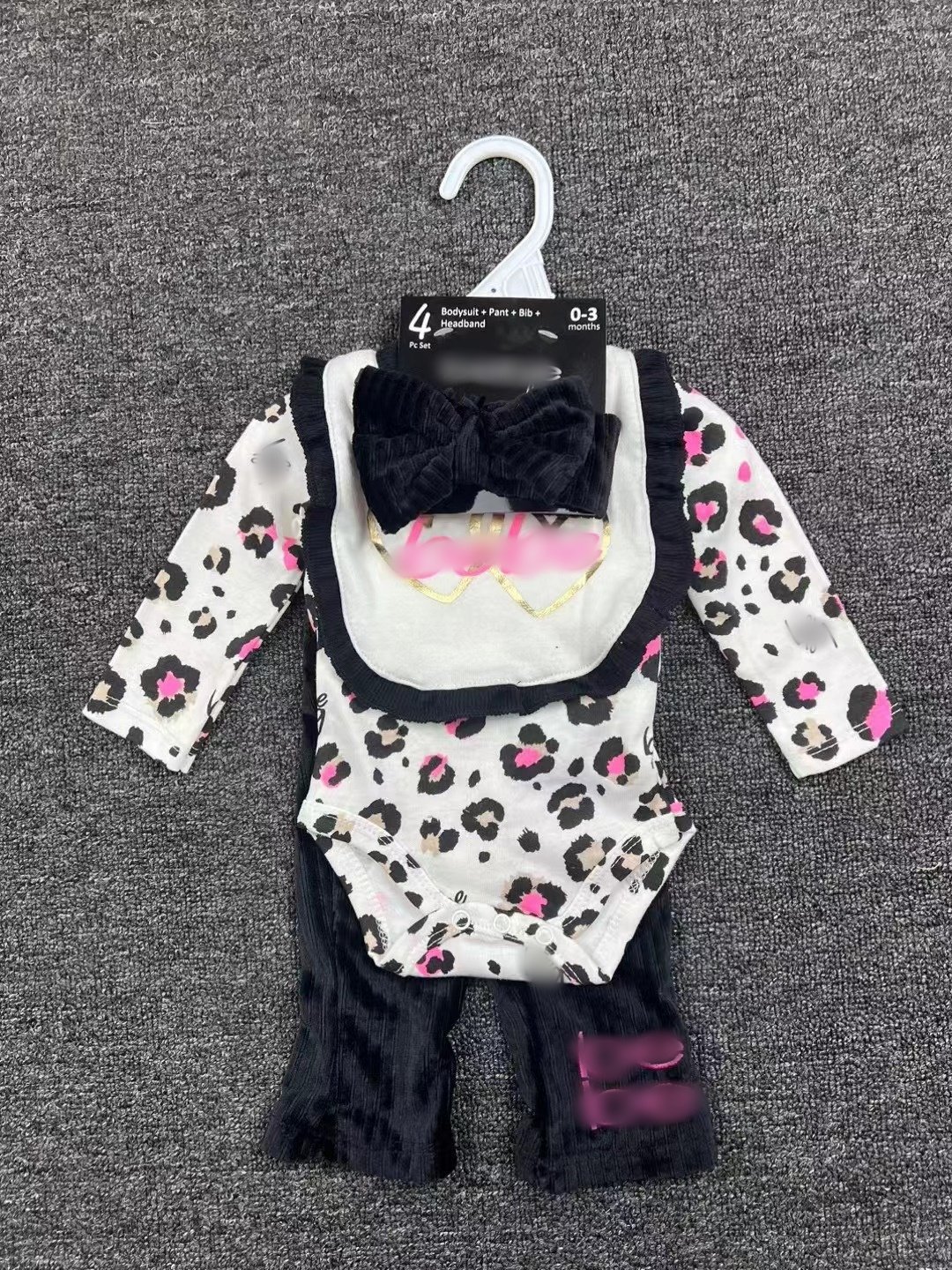 Factory Wholesale Newborn Romper Pants Headband And Bib 4-Piece Sets Children Beautiful Long Sleeve Sets Baby Cotton Soft Sets