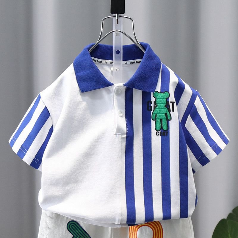 2024 Kids Clothing Boys Striped Cartoon Summer Cotton Kids T-shirt&Denim Shorts Clothing Sets Children Suit Clothes